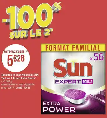 Géant Casino Sun tablettes de lave-vaisselle tout en 1 expert extra power* offre