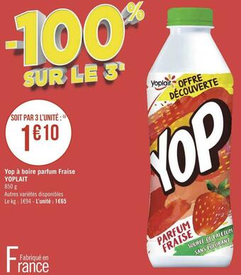 Géant Casino Yoplait yop à boire parfum fraise offre