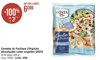Géant Casino Costa crevettes du pacifique l’originale décortiquées cuites surgelées offre