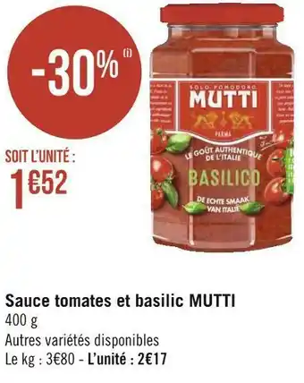 Géant Casino Mutti sauce tomates et basilic offre