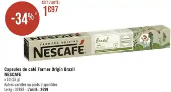 Géant Casino Nescafé capsules de café farmer origin brazil offre