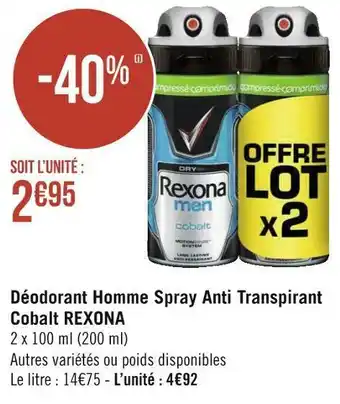 Géant Casino Rexona déodorant homme spray anti transpirant cobalt offre