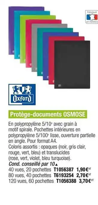 Plein ciel Protège Documents Osmose Oxford offre