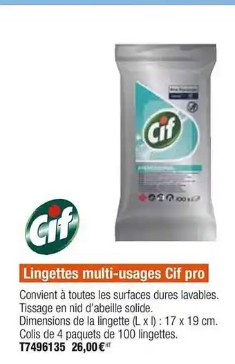 Plein ciel Lingettes Multi Usages Cif Pro offre
