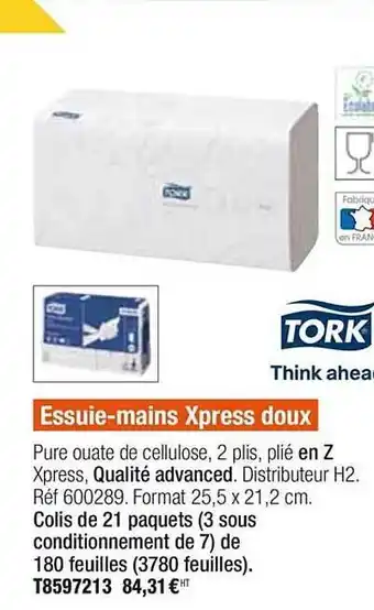 Plein ciel Essuie Mains Xpress Doux Tork offre