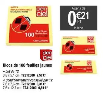 Blocs De 100 Feuilles Jaunes