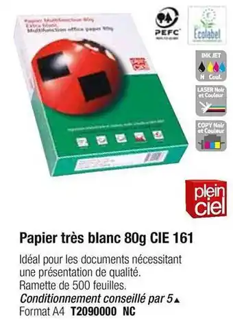 Plein ciel Papier Très Blanc 80g Cie 161 offre