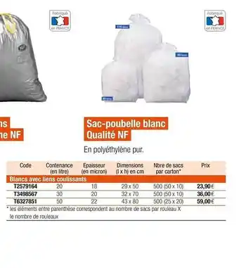 Plein ciel Sac Poubelle Blanc Qualité Nf offre