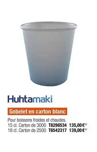 Plein ciel Gobelet En Carton Blanc Huhtamaki offre