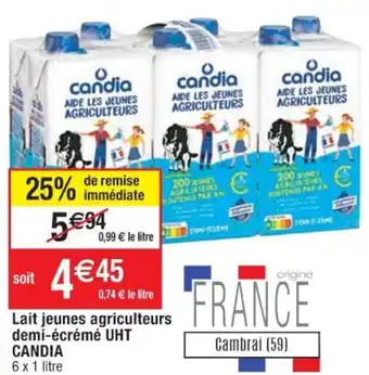 Lait jeunes agriculteurs demi-écrémé UHT CANDIA