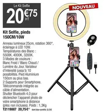 Plein ciel Kit Selfie Pieds 150cm 10w offre