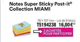 Plein ciel Notes Super Sticky Post It Collection Miami offre