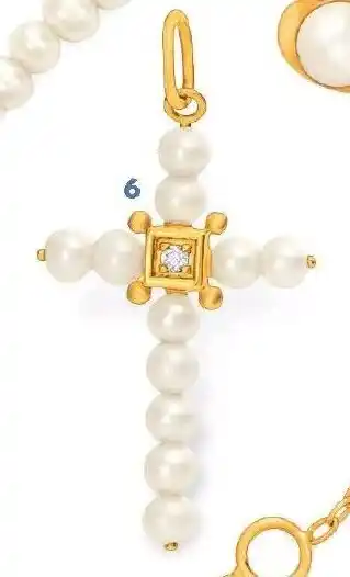 Le manège à bijoux Croix perles de culture et oxyde de zirconium, or jaune 0,75 g. offre
