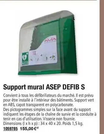 Plein ciel Support Mural Asep Defib S offre
