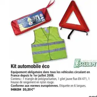 Plein ciel Kit Automobile éco Esculape offre