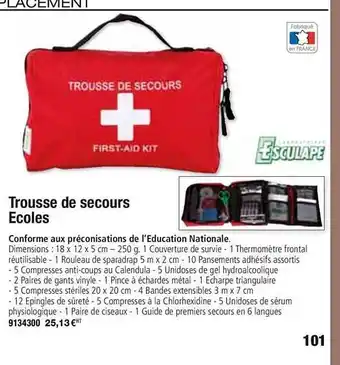 Plein ciel Trousse De Secours écoles Esculape offre