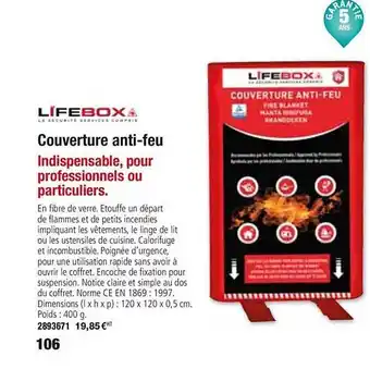 Plein ciel Couverture Anti Feu Lifebox offre