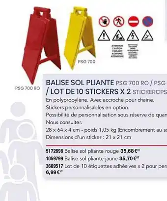 Plein ciel Balise Sol Pliante Lot De 10 Stickers X2 offre