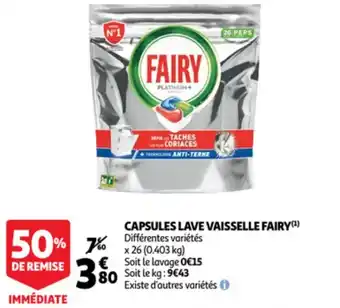 Auchan Capsules Lave Vaisselle Fairy offre