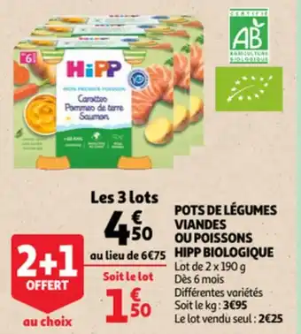 Auchan Pots de Légumes Viandes ou Poissons Hipp Biologique offre