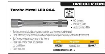 Plein ciel Torche Metal Led 2aa offre