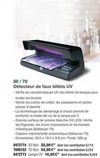Plein ciel Détecteur De Faux Billets Uv offre