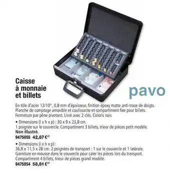 Plein ciel Caisse à Monnaie Et Billets Pavo offre
