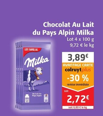 Colruyt Chocolat Au Lait Du Pays Alpin Milka offre