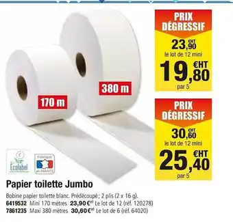 Plein ciel Papier Toilette Jumbo offre