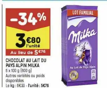 Leader Price Chocolat Au Lait Du Pays Alpin Milka offre