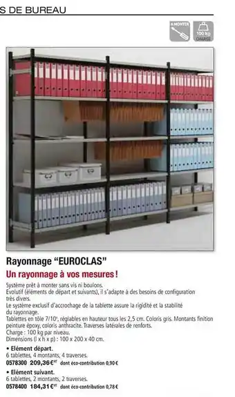 Plein ciel Rayonnage Euroclas offre
