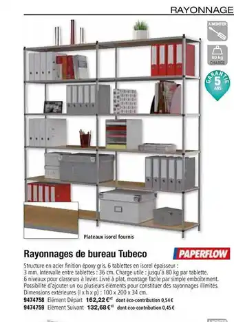 Plein ciel Rayonnages De Bureau Tubeco offre