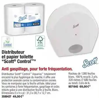 Plein ciel Distributeur Et Papier Toilette Scott Control offre