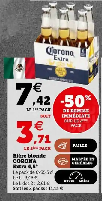 Super U Biére Blonde Corona Extra 4,5 offre