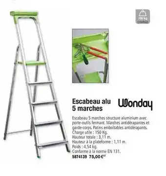 Plein ciel Escabeau Alu 5 Marches Wonday offre