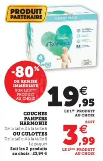 Super U Couches Pampers Harmonie offre