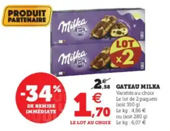 Super U Gateau Milka offre