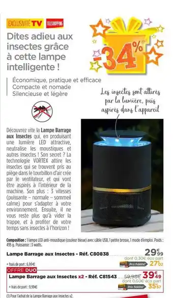 Teleshopping Lampe Barrage Aux Insectes offre