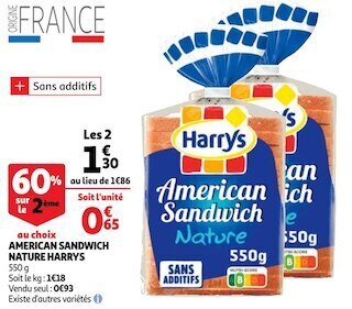 Auchan Harrys american sandwich nature offre