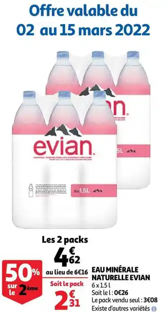 Auchan Evian eau minérale naturelle offre