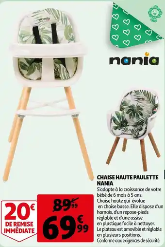 Auchan Nania chaise haute paulette offre