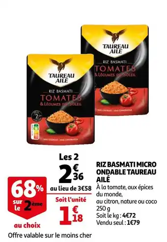 Auchan Taureau ailé riz basmati micro ondable offre