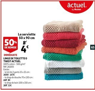 Auchan Linge de toilette 0 twist actuel offre