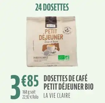 La Vie Claire La vie claire dosettes de café petit déjeuner bio offre