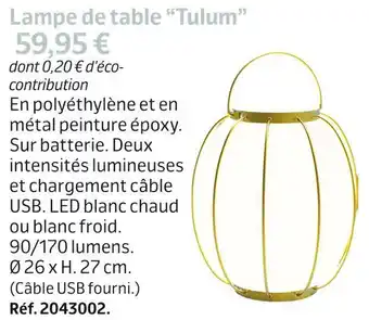 Jardiland Lampe de table tulum offre