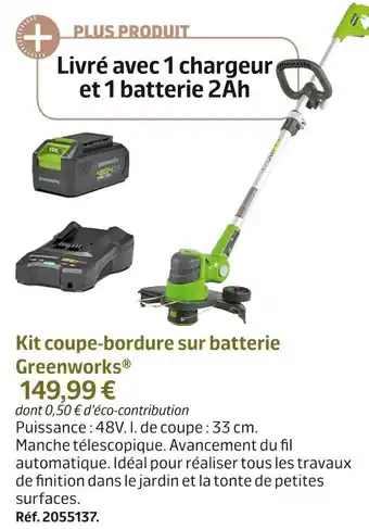 Jardiland Kit coupe-bordure sur batterie greenworks offre
