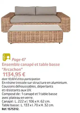 Jardiland Ensemble canapé et table basse “arcachon” offre