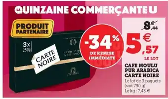 Hyper U Cafe Moulu Pur Arabica Carte Noire offre