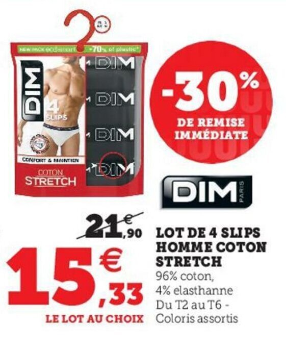 Promo Lot de 4 Slips Homme Coton chez Hyper U