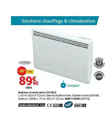 Bricorama Radiateur à Inertie Sèche Lcd Milo offre